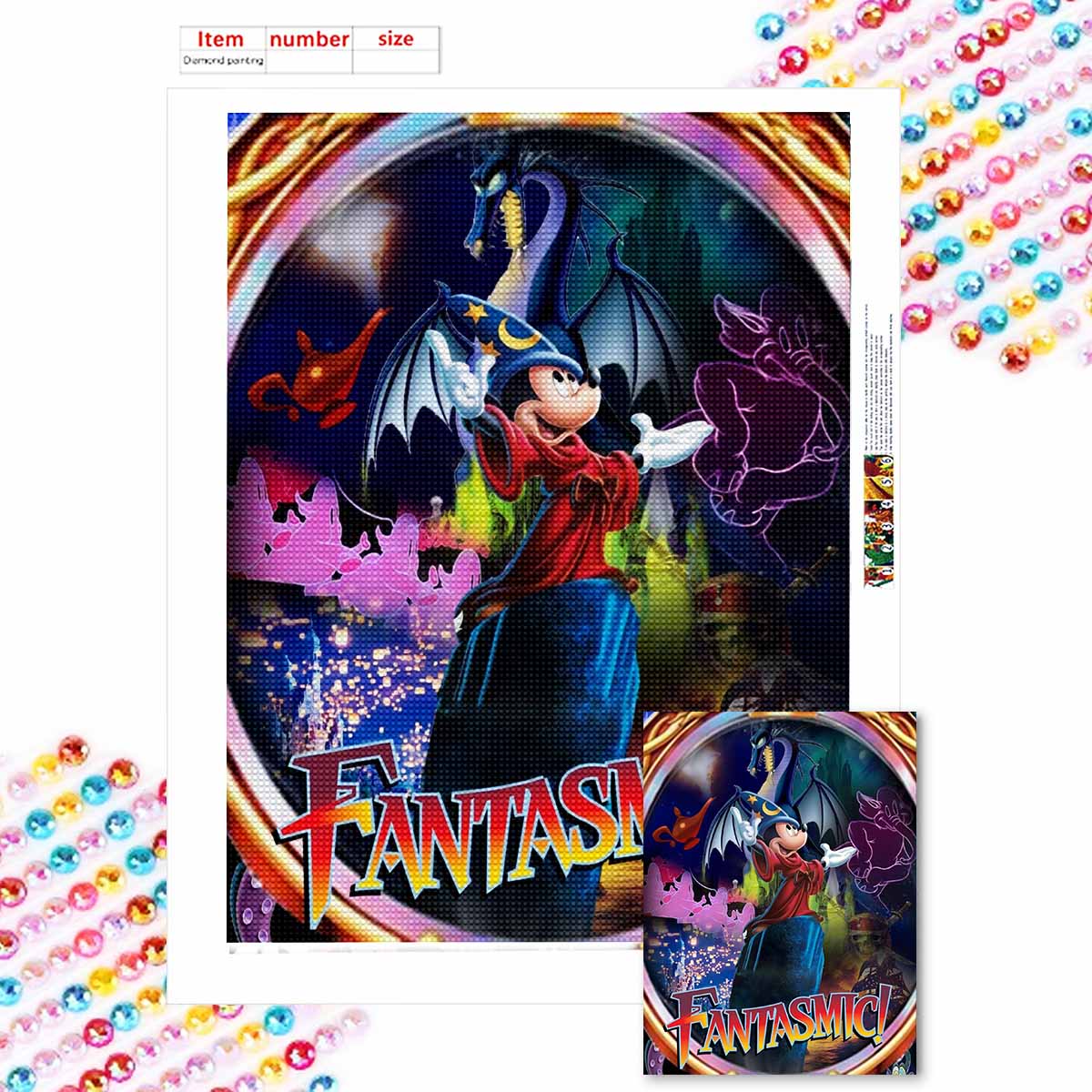 

5D Алмазная Живопись Сделай Сам Микки и Дракон Полная Выкладка Стразы Мозаика Вышивка Изделия Ручной Работы Домашний Декор Подарок Round 20x30cm