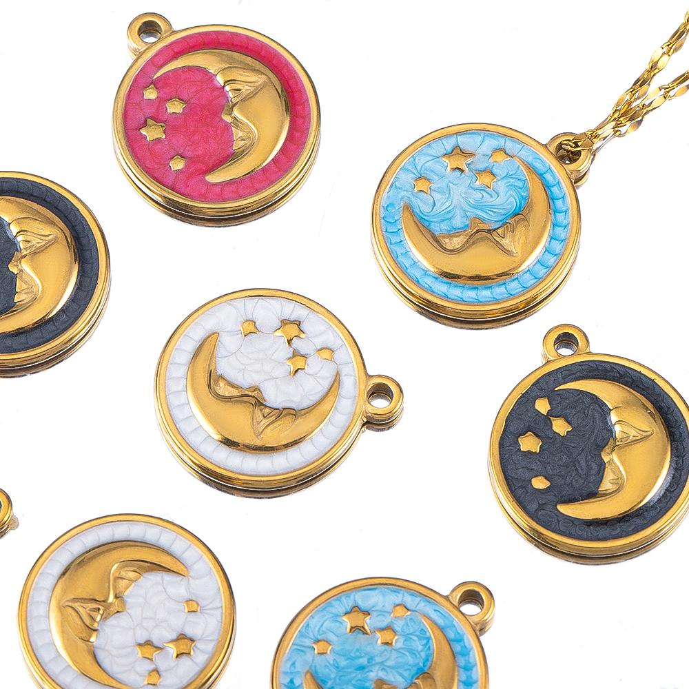 2pcs 5pcs Stainless Steel Colorful Enamel Moon Star Retro Bracelet Charm for Necklace Earring Component Jewelry Making Wholesale