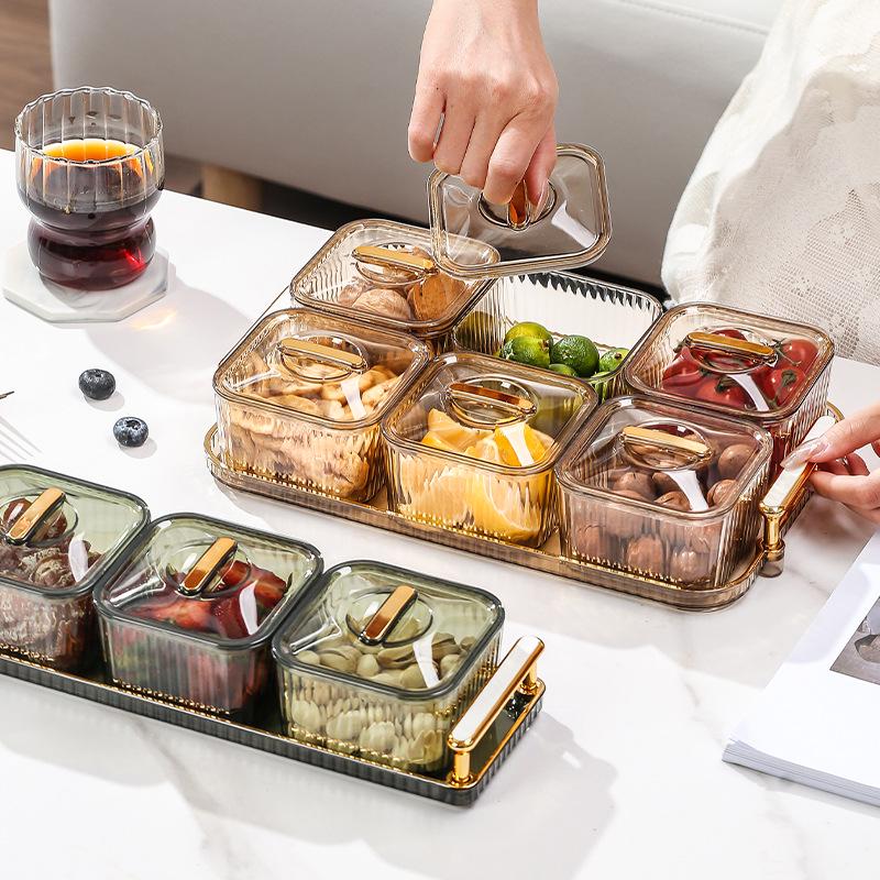 Luxurious Food-Grade Dried Fruit and Nuts Snack Plate with Lid