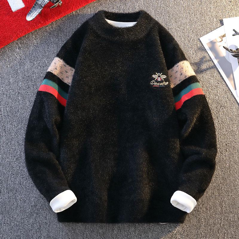 Men s Mink Fur Sweater: 2025 Autumn/Winter Thickened Velvet Knit Half-High Collar Woolen Base Layer 2XL