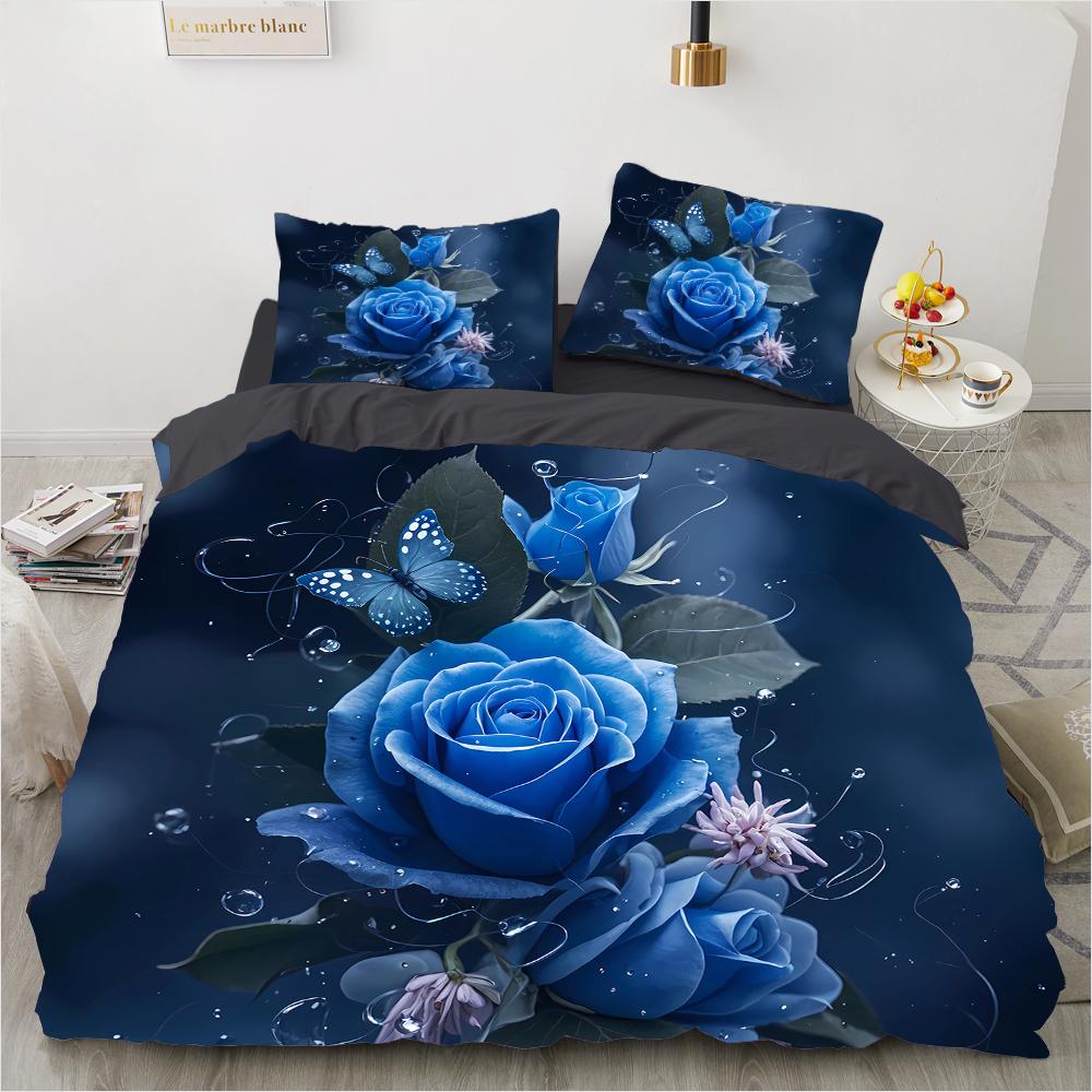Colorful blue butterfly 3D print pattern (three-piece set) single double queen size quilt cover pillowcase bedding set