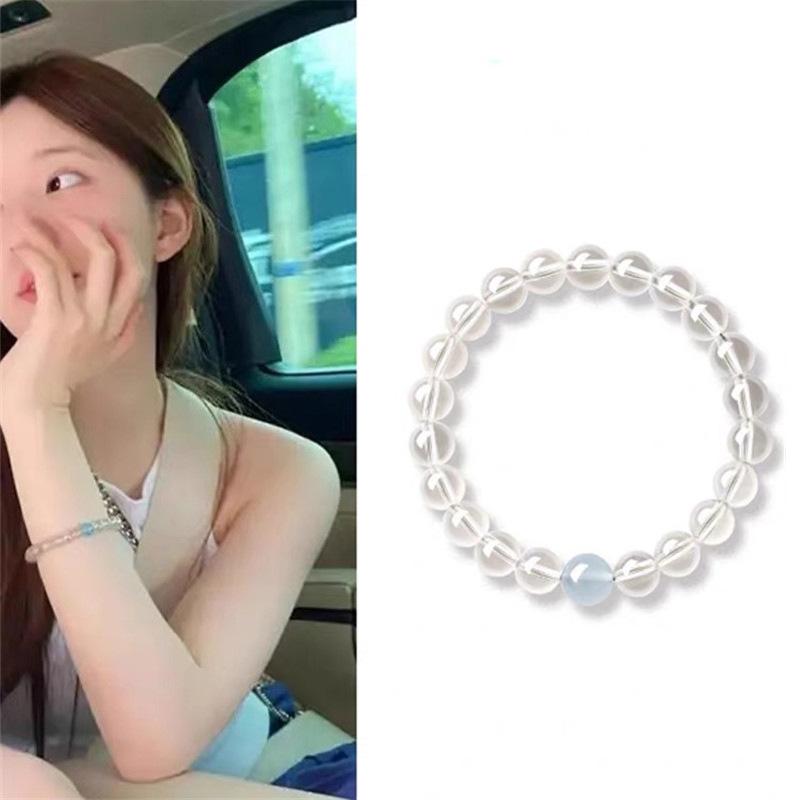 Imitation white crystal beaded bracelet for women, aquamarine transfer beaded bracelet, gift for girlfriend, jewelry