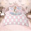 Homewish Monogrammed Duvet Cover Set for Kids, Pink Buffalo Plaid Bedding Set, Pink Reversible Quilt Cover Set