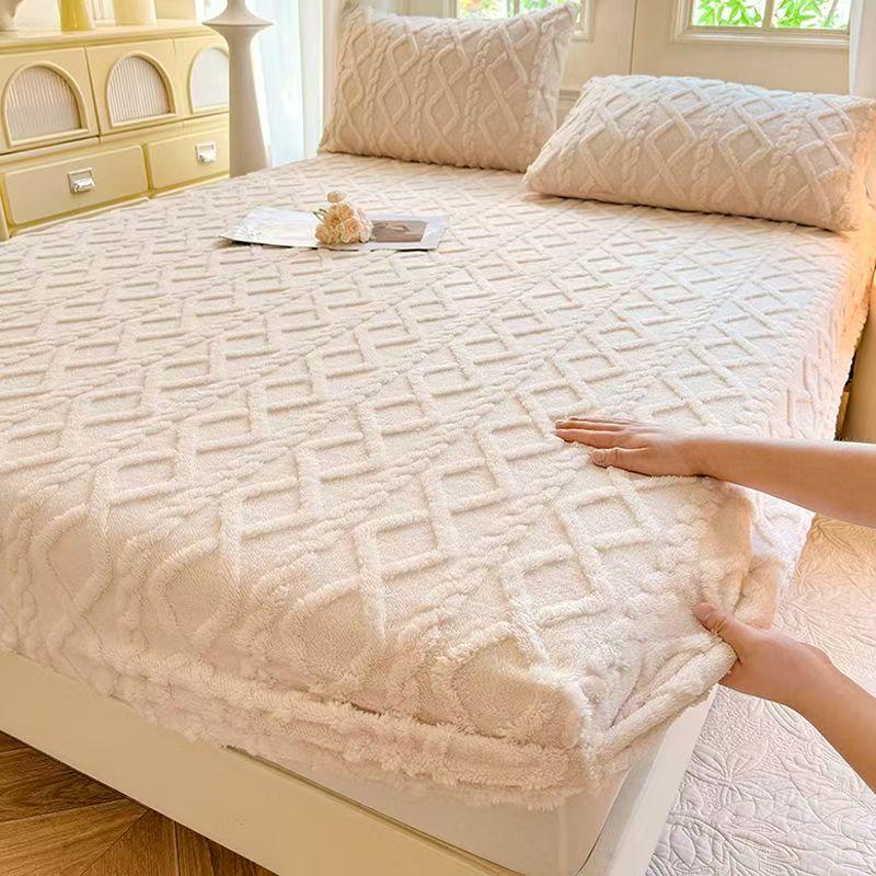 

Зимове тепле простирадло з гумкою Односпальне/Двоспальне/Королівське Покриття для матраца Товсте Коралове руно Пухнасті Простирадла на гумці для ліжка 160x200x25cm 1pc