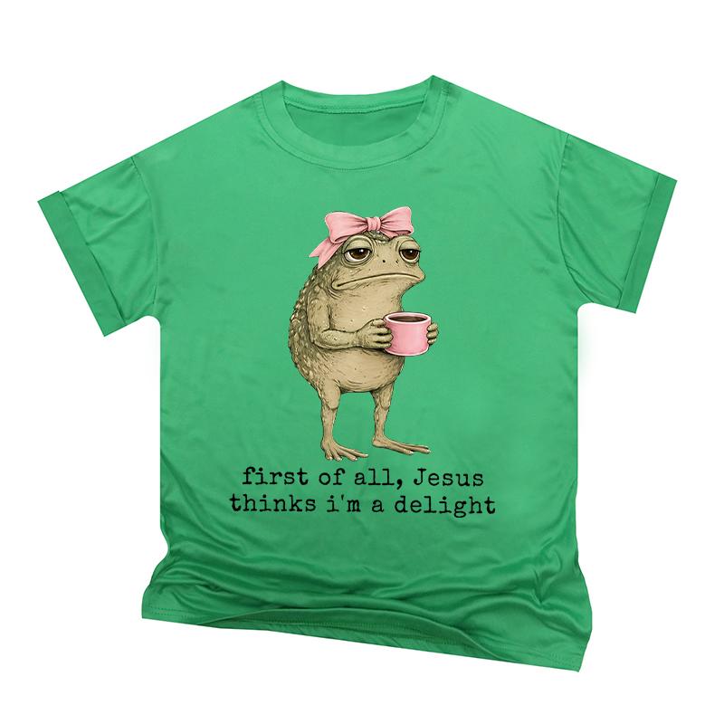 Fun Frog Holding Coffee Print T Shirts Unisex Unisex Jesus Thinks Im A Delight Crew Neck Tshirt Religious Humor Present Tshirt