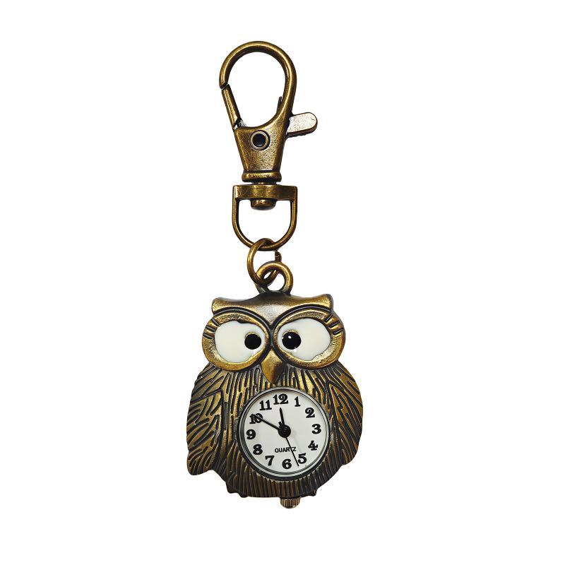 Cartoon Women's Man Owl Pocket Watch Cute Mini Antique Bronze Color Quartz Necklace Pocket Watch For Giving Family Birthday Gift