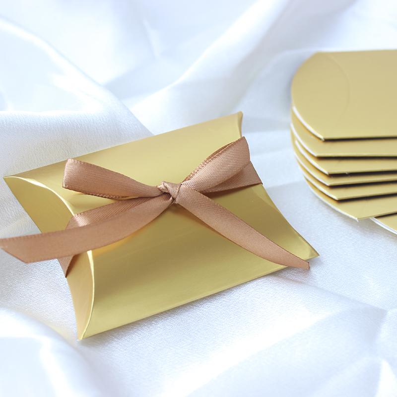 50Pcs Gold Pillow Candy Boxes for Wedding Christmas Birthday Baby Shower Engagement Party Favors