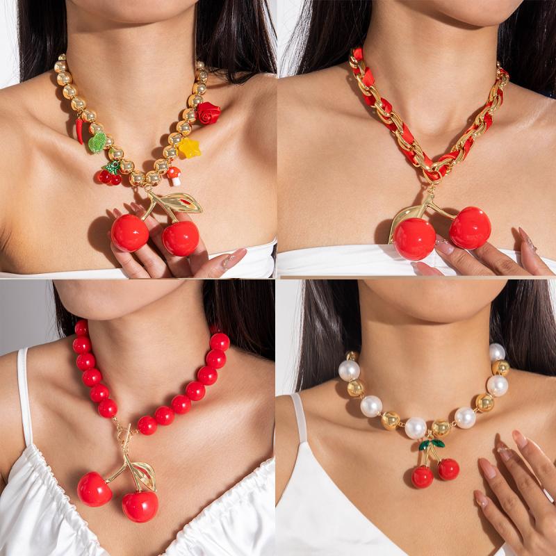 Exaggerated Round Bead Heart Pendant Necklace For Women Handmade Adjustable Chain Choker Party Jewelry Gift Collar