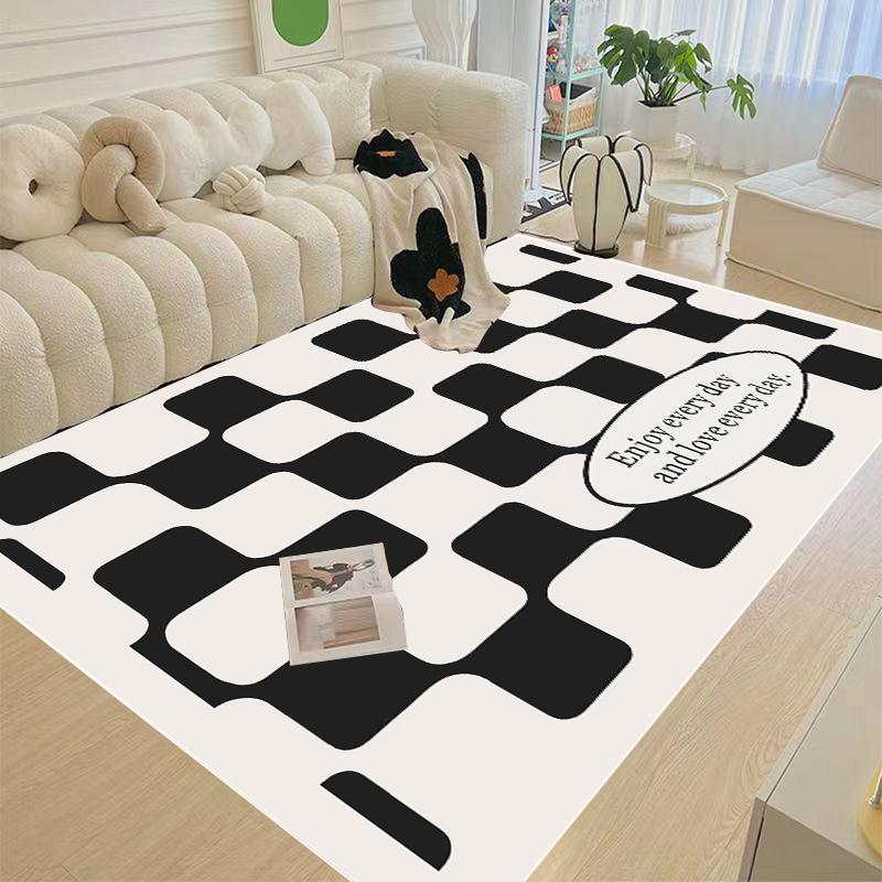 Carpets for Living Room Black and White Plaid Simple Rug Modern Beige Home Decoration Bedroom Carpet Large Area Soft Floor Mat