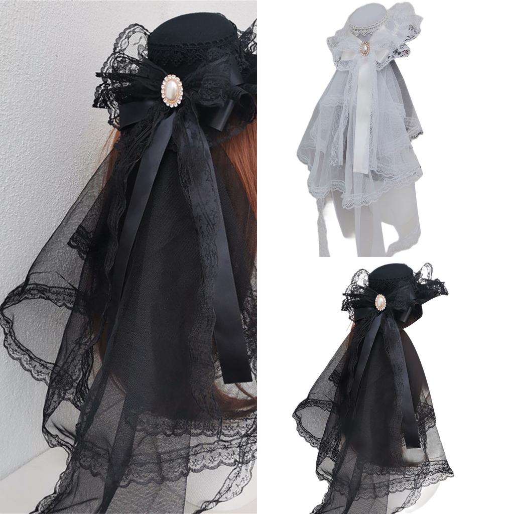 Ribbon Bowknot Veil Small Hat with Hair Clip Fashion Headwear Women Teens Halloween Hair Bows Masquerades Party Headwear