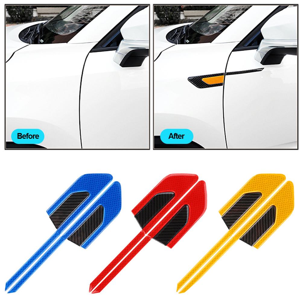 

2PCS Car Reflective Tape Bumper Reflective Strip Warning Safety Mark Carbon Fiber Stickers Auto Styling Accessories for all красный черный