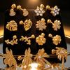 Fashion Sweet Wind Flower Coconut Tree Plant Stud Earrings Stainless Steel Gold Plated Diamond Piercing Earrings