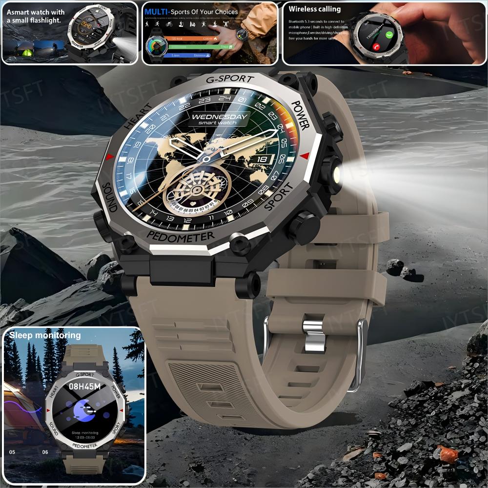 New Smart Watch Bluetooth Talk with LED Flashlight Heart Rate Monitor Outdoor Sports Smart Watch коричневый