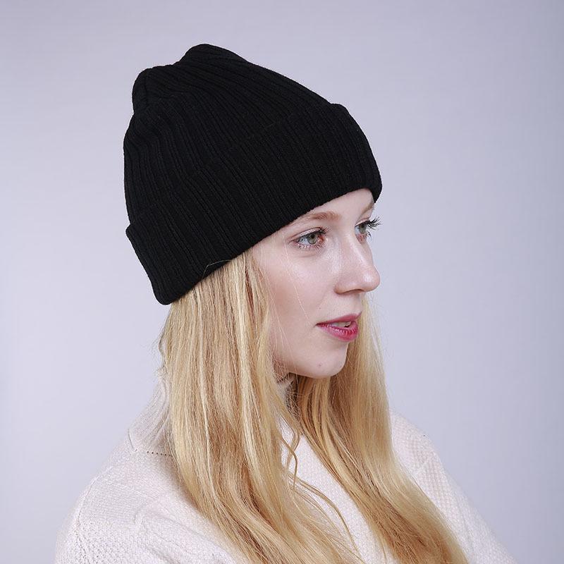 Double-layer men's and women's new knitted wool hats autumn and winter solid color straight striped warm and cold ski stacking hats