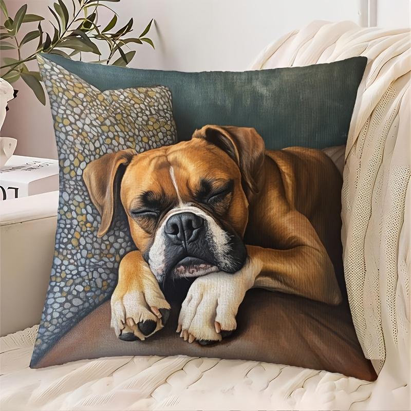 Jessica Chen Unisex Boxer Dog Design Throw Cushion Covers Chair Living Room Pillowcase Cozy Zipper Sofa Pillow Covers Bedroom Indoor Home Decor