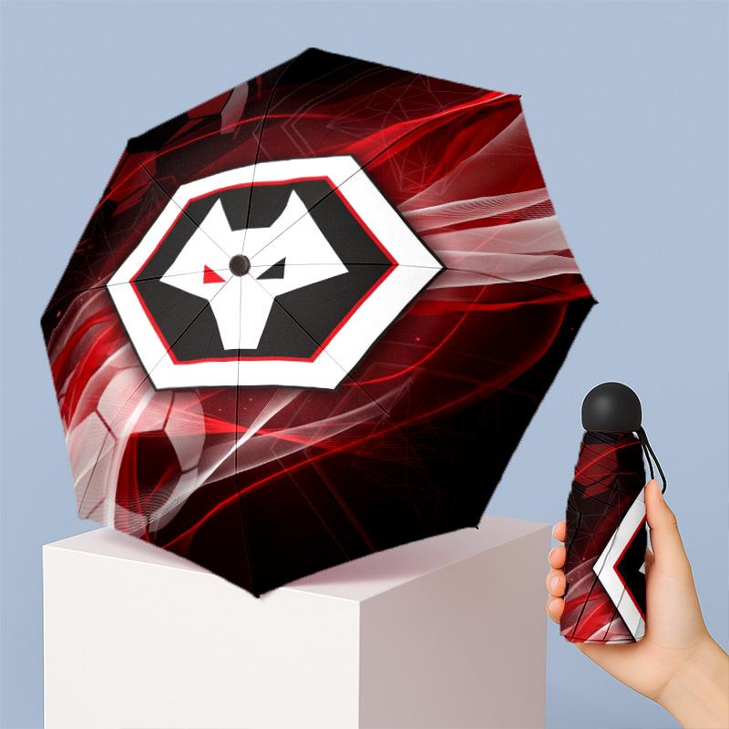 Wolverhampton Wanderers Football Pattern Printed Mini 5 Folds 8 Ribs Compact Umbrella Windproof Waterproof Lightweight Portable Folding