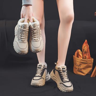 Short Boots Women's Shoes Fleece Thickened Cotton Shoes Winter Casual Sports Dad Shoes Thick-soled Warm High-top Shoes