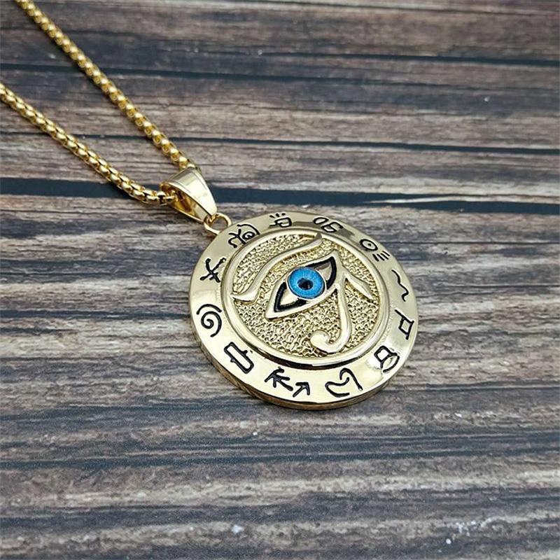 Stainless Steel 18K Gold Plated Horus Eye Pendant for Man Women Gift Fashion Rune Necklace Egyptian Jewelry Accessories