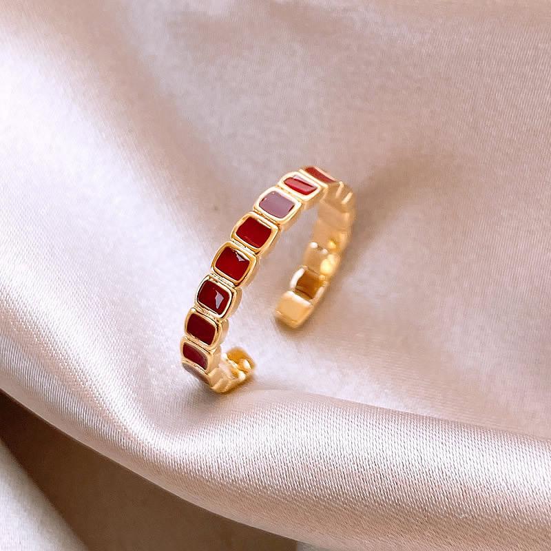 Vintage Red Alloy Rings for Women Gold Color Adjustable Ring Female Aesthetic Luxury Wedding Jewelry Gift