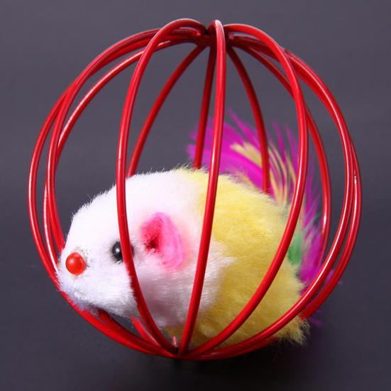 Funny Pet Cat Kitten Fake Mouse Rat Mice Ball Cage Play Interactive Game Toy