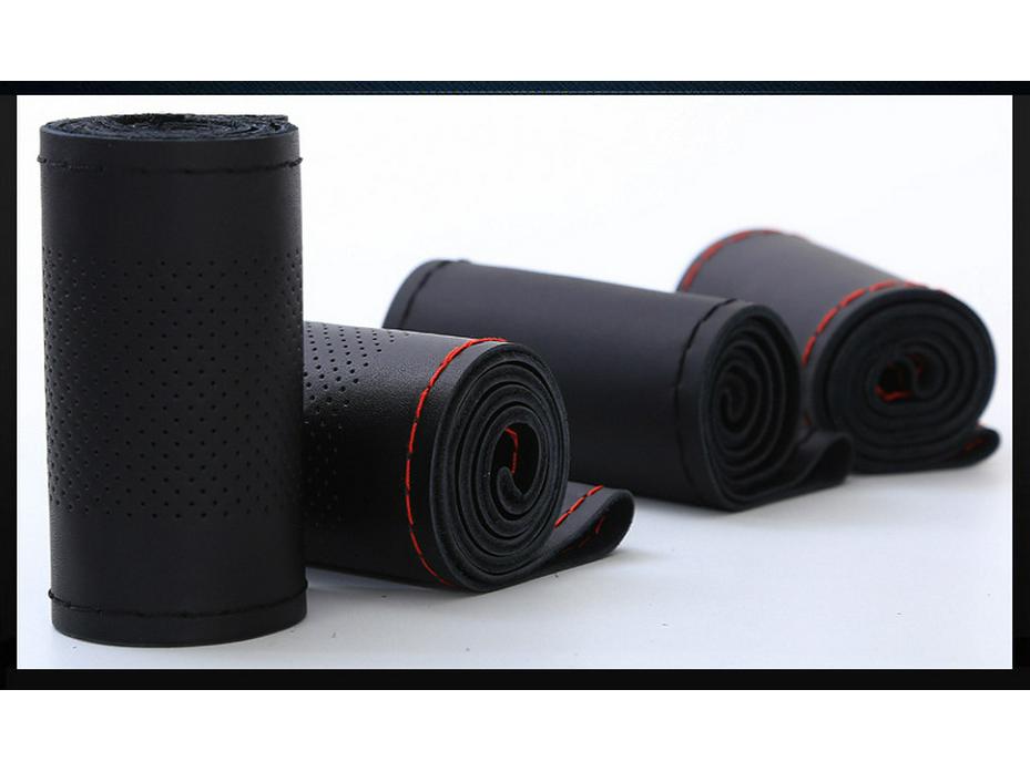 Universal Genuine Leather Steering Wheel Cover, Hand-Stitched, Breathable, All-Season, Fits All Vehicles