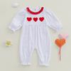 Baby Mädchen Valentinstag Strampler Liebesherz Schleifenmuster Rüschen Rundhalsausschnitt Langarm Neugeborenen Jumpsuit