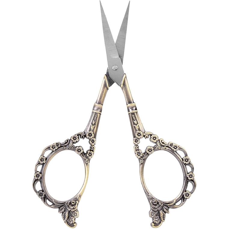 Vintage Flower Pattern Needlework Embroidery Stainless Steel Scissors for Crafting Sewing (Bronze)