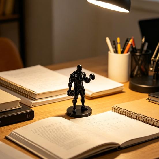 3D Printed Weightlifter Ornament, Black Statue Muscular Man Figurine, with Dumbbells Gym Tabletop Sculpture Gift for People Love Fitness
