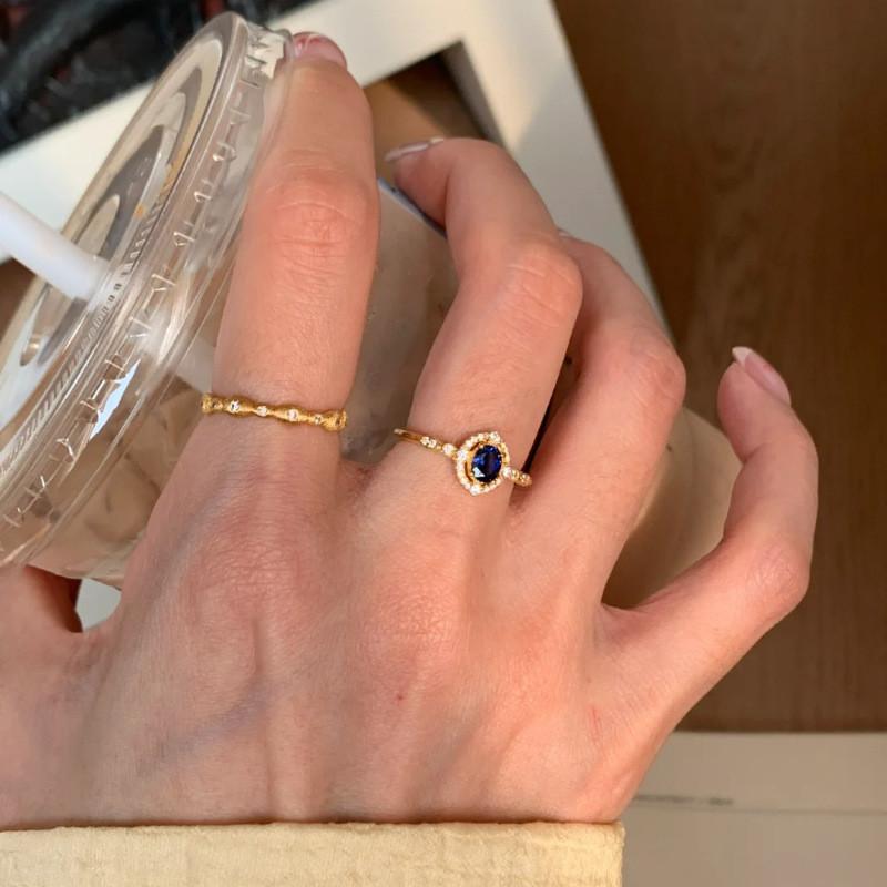 Elegant Royal Blue Geometric Zircon Ring For Women Versatile Adjustable Open Finger Design