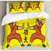 Chinese Kung Fu Polyester Duvet Cover Set Eastern Martial Art Sports Themed Cartoon Warrior In Traditional Clothes For Kids Teen