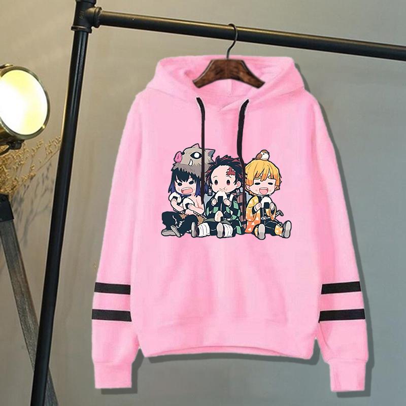 Neue Lustige Anime Hashibira Inosuke Kamado Tanjirou Agatsuma Zenitsu Cartoon Druck Hoodies Unisex Langarm Tops Streifen Pullover