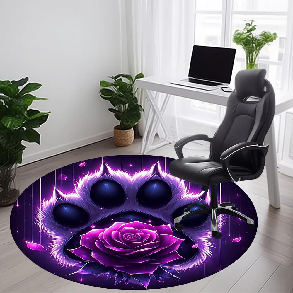 1pc PawPrint Rose Office Round Area Rug, Indoor Mat Suitable ForOffice, Under Office Chairs Bedroom Living Room Home Decor T186