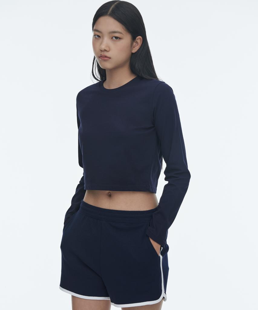 MUSINSA STANDARD WOMAN [Cooltandard] Women'S Crew Neck Crop Long Sleeve T-Shirt [Navy]