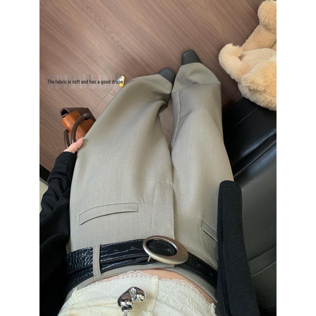 High-Grade Gray Wide-Leg Suit Pants - Women's Spring 2026 Drape Loose, Floor-Length Casual Trousers