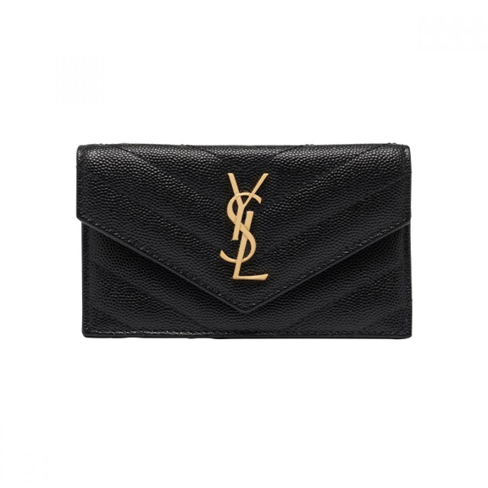 Saint Laurent Cassandra Monogram Matelass  Gold Flap Zip Card Wallet Bow01 1000