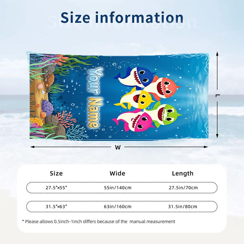 Baby Shark Beach Towel, Personalized Custom Text, Quick Dry Soft Large Towel For Swimming Pool Travel