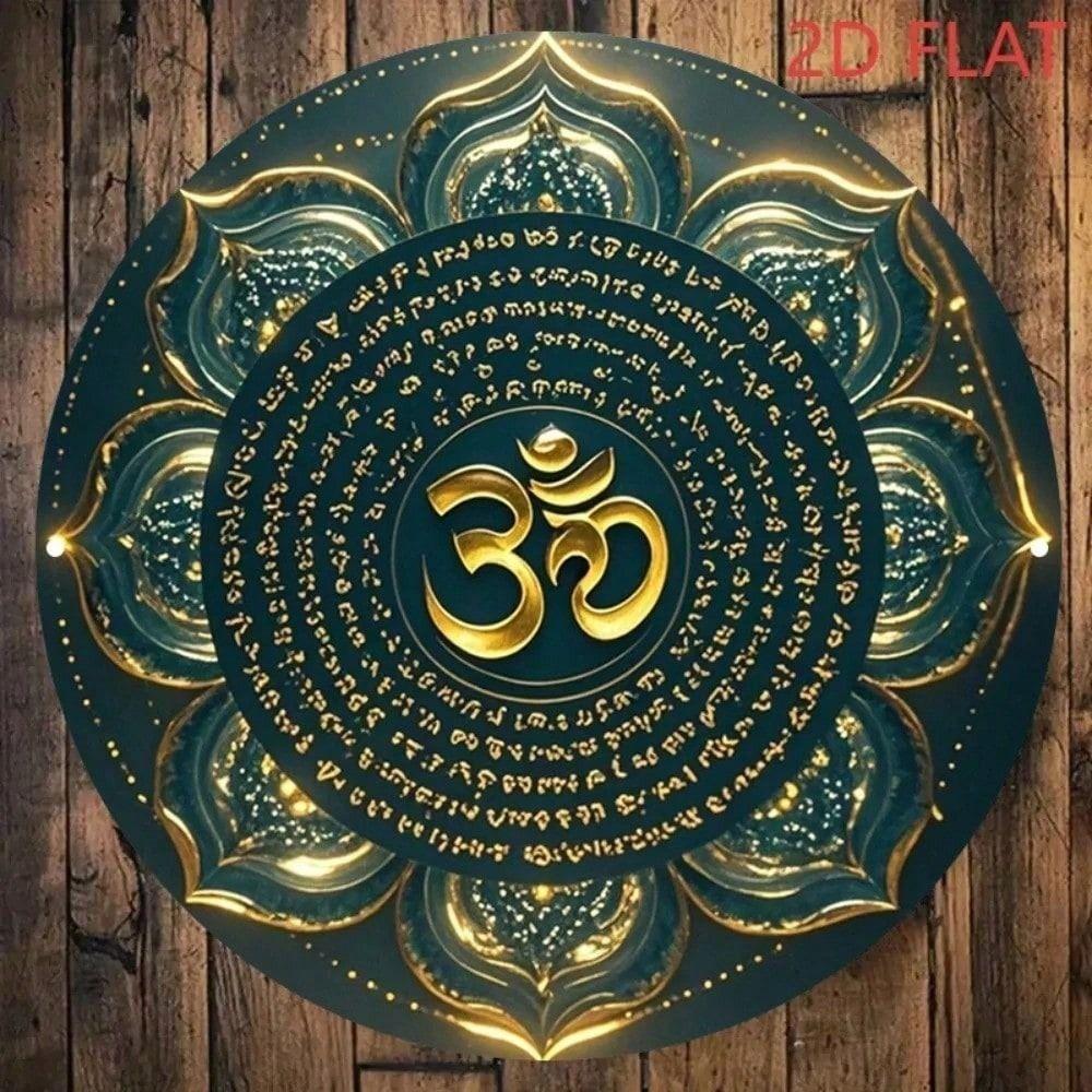 Metal Wall Art Mandala Om Turquoise Gold Spiritual Symbol Yoga Studio Decor
