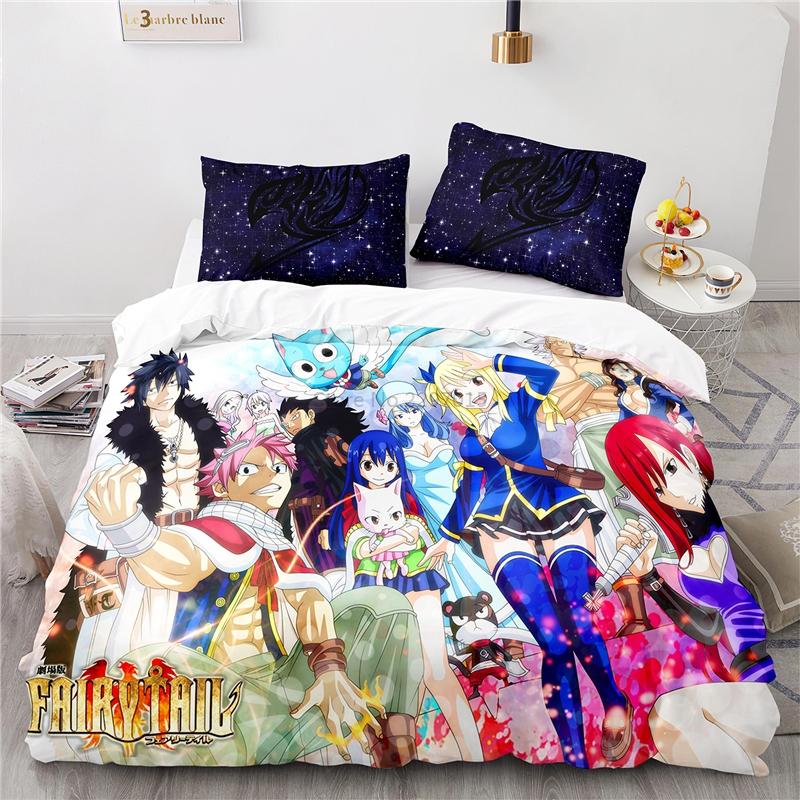 Popularne Anime Fairy Tail Zestaw Pościeli z Nadrukiem 3D Lucy Gray Fullbuster Etherious Nadrukowany Zestaw Poszwy na Kołdrę z Poszewką na Poduszkę