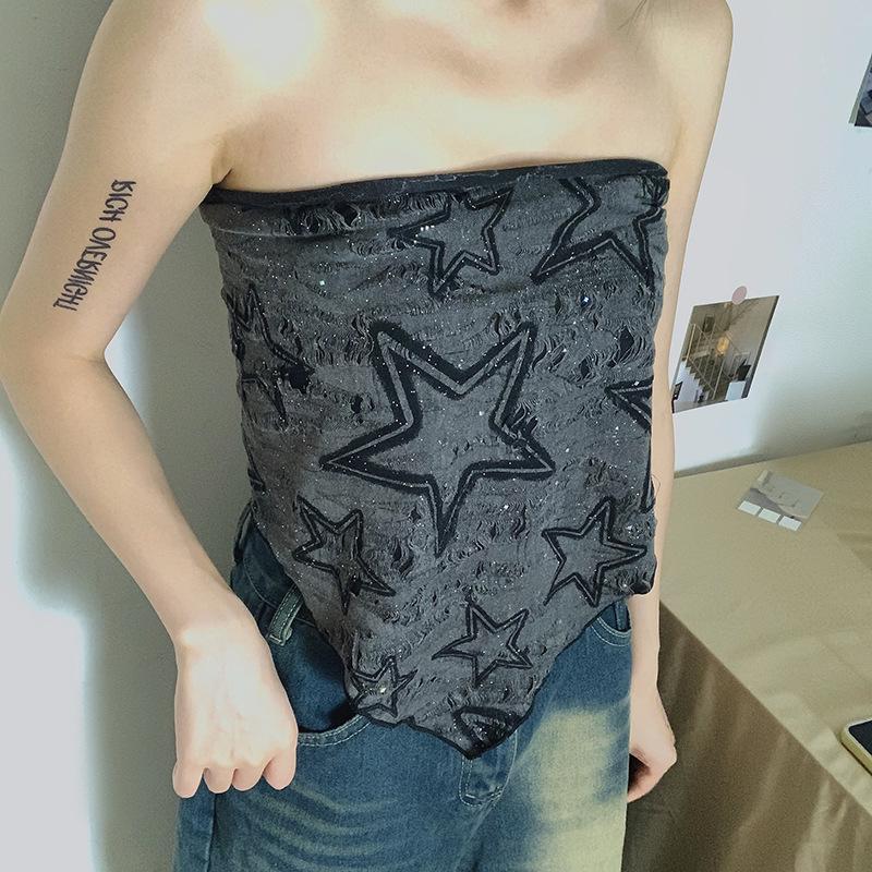 Falling Pool Knitwear Rhinestone Triangle Scarf: Y2K Style Cool Sweet Hip Hop Head Wrap Silk Scarf