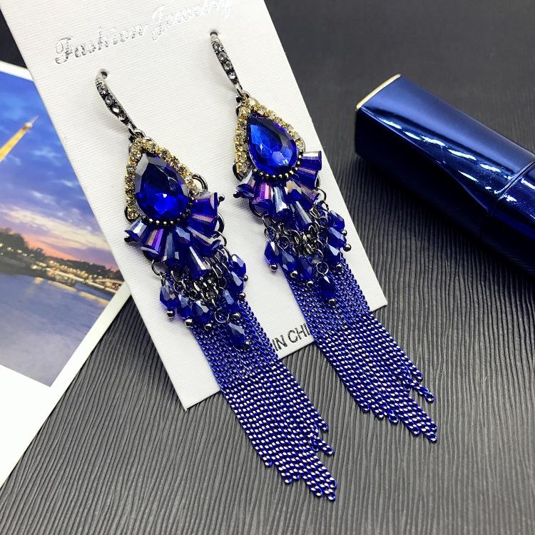 Light Luxury Crystal Diamond Long Earrings, Retro Style Temperament Fringed Earrings, Versatile Stud Earrings with Accessories