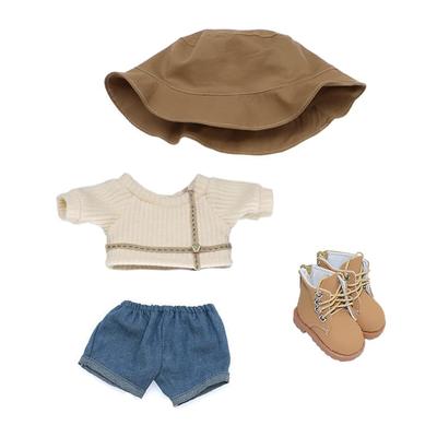 Niannyyhouse 20cm Doll Clothes Fisherman Hat Sweater Jeans Shoes Stuffed Animal Dress Up Cotton Doll Clothes (Beige-1)