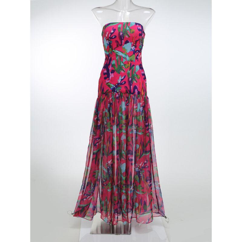 

High end European and American Women clothes Sexy Backless Tube Top Dress Long dress Temperament Painted Print Guest dresses Children 1097 Print purple XS