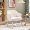 Armchair, Synthetic Linen Upholstered, Wooden Legs, 64.5 x 65 x 79.5 cm, Cream