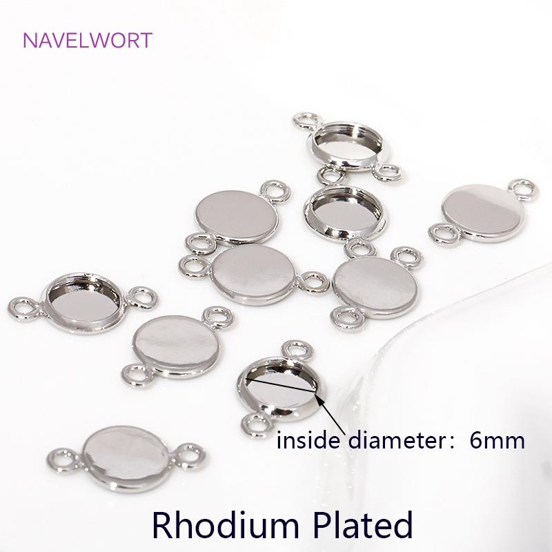 6/8/10mm 14K Gold Plated Cabochon Blank Tray Charms Connectors For DIY Bracelets Necklaces Jewelry Making Accessories Supplies