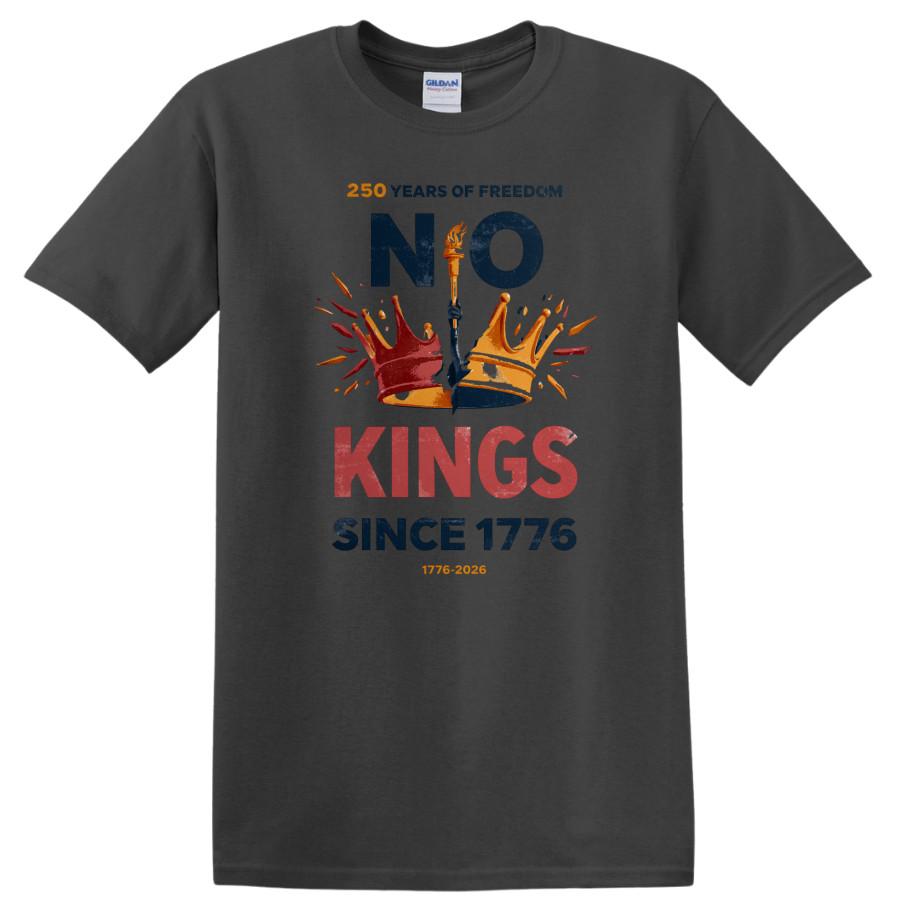 No Kings T Shirt Since 1776 250 Years Freedom Broken Crown Patriot USA Flag Tee 4XL