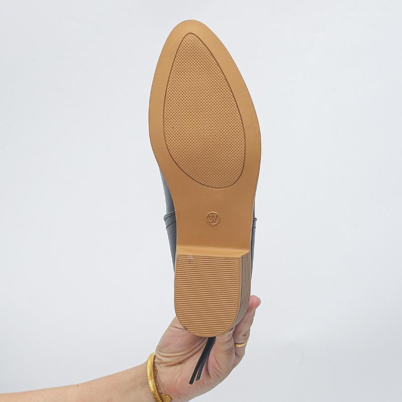 Pointed Rear Zipper Short Martin Boots Women's Large Size Leather Boots Solid Color Skinny Thick Heel Leather Surface and Ankle Boots