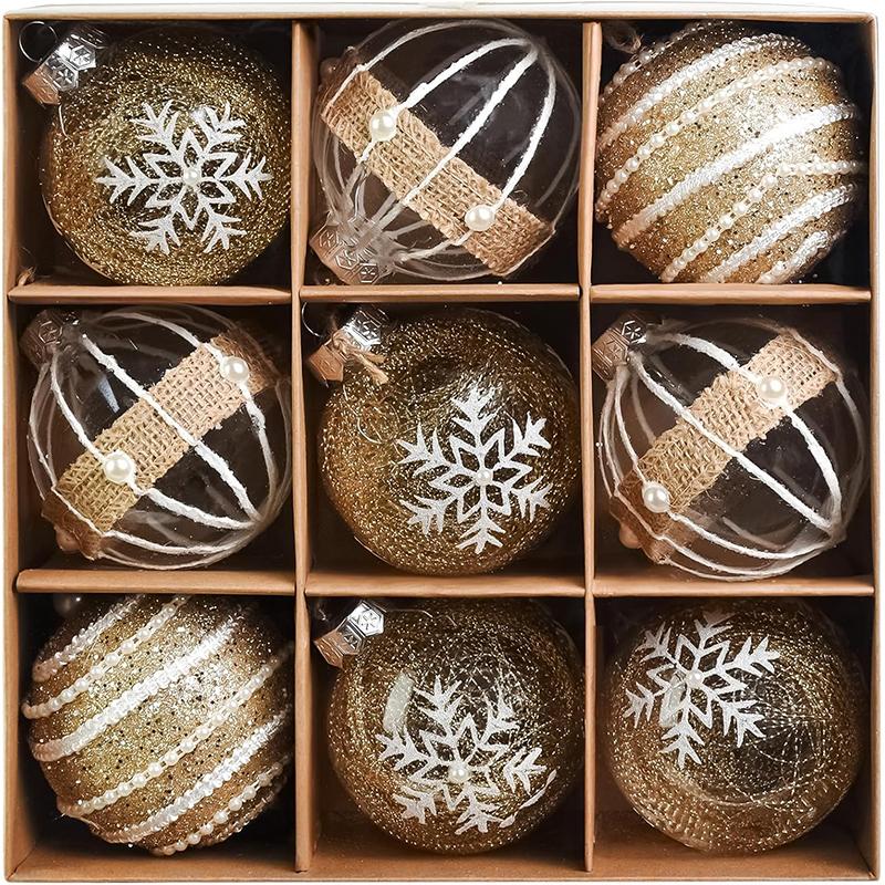 9 Stück 6cm Gold Weihnachtskugel Deko Set Bruchsichere Glitzer Hängekugeln für Weihnachtsbaumschmuck Heimparty Neujahrsgeschenke