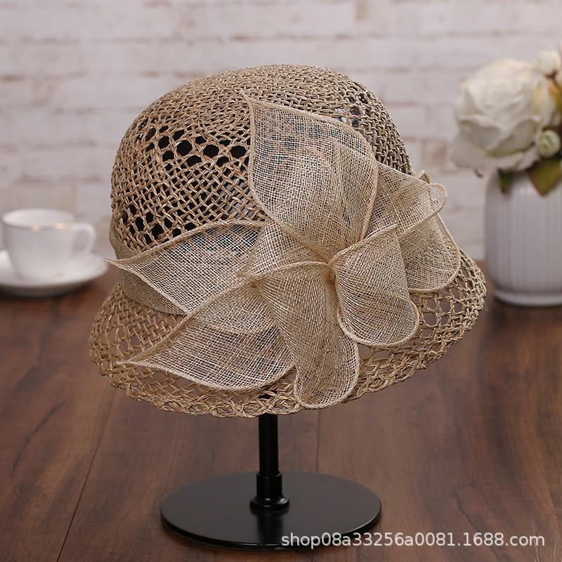 New Summer Vintage Elegant Straw Hat for Women - Lace Flower Decor, Hollow Breathable Sun Bucket Hat