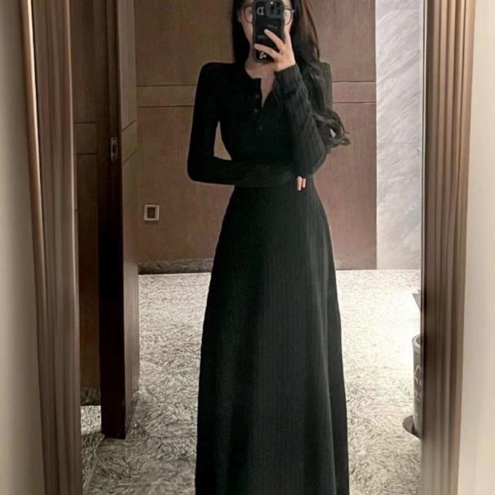 

Fashion Women s Casual V-Neck Printed Long Sleeve High Waist Printed Dress XXL чорний