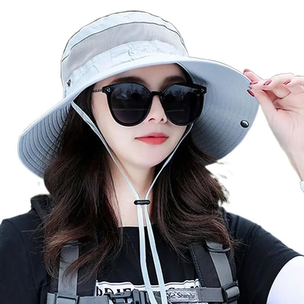 1Pc Summer Big Brim Sun Hat For Female Seaside Sun Protection UV Beach Cap Japanese Wild Fisherman Hat with Windproof Rope Gifts